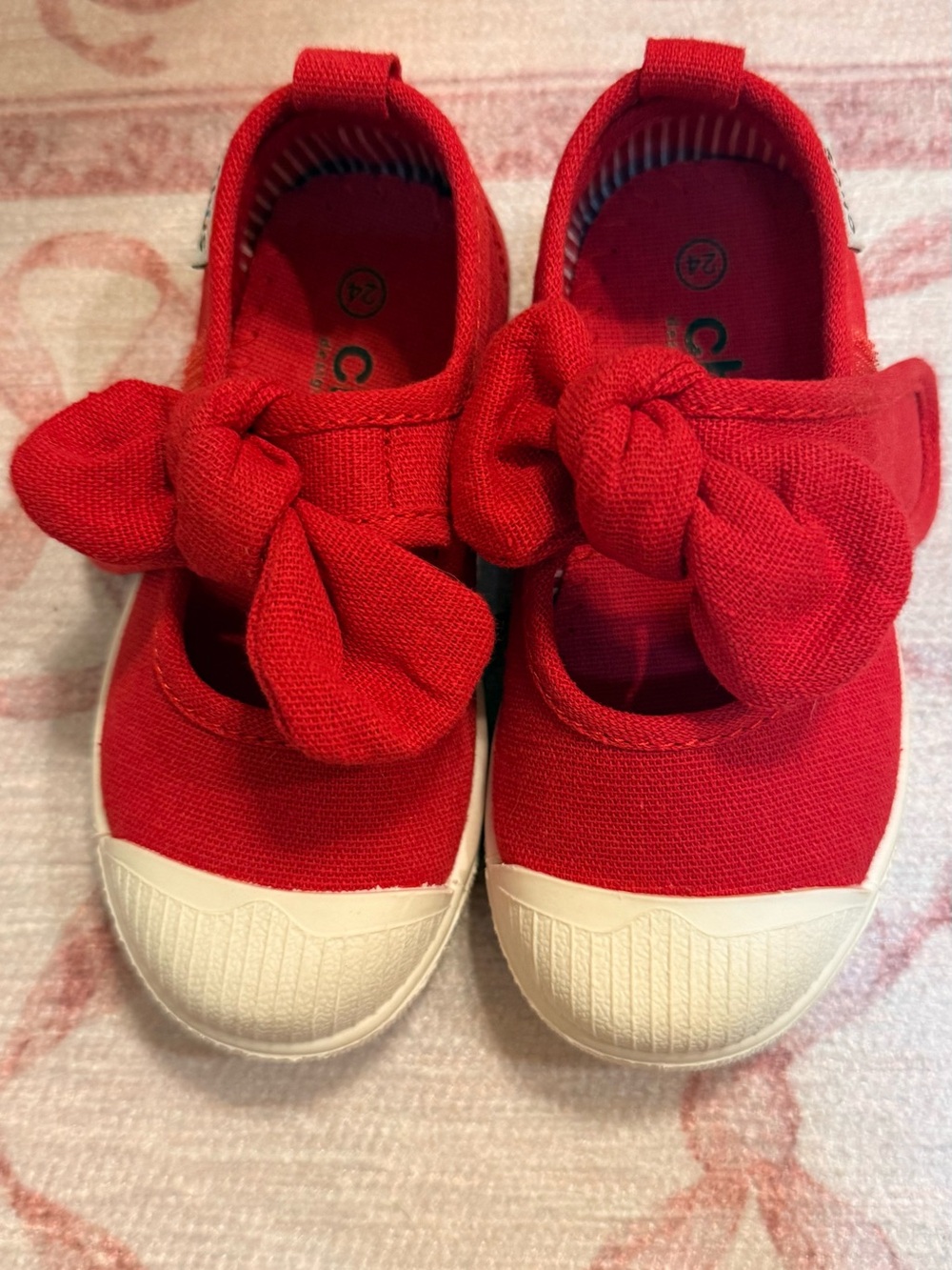 Kids Red Bow Canvas Slip-On Sneakers